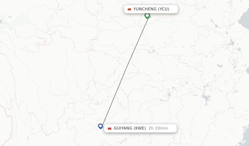 Flights from Yuncheng to Guiyang route map
