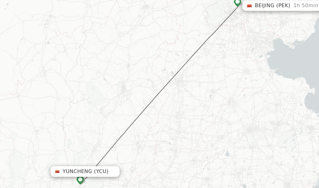 Flights from Yuncheng to Beijing route map