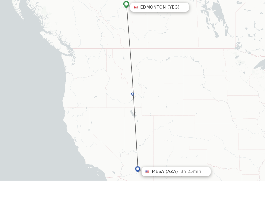 Flights from Edmonton to Mesa route map
