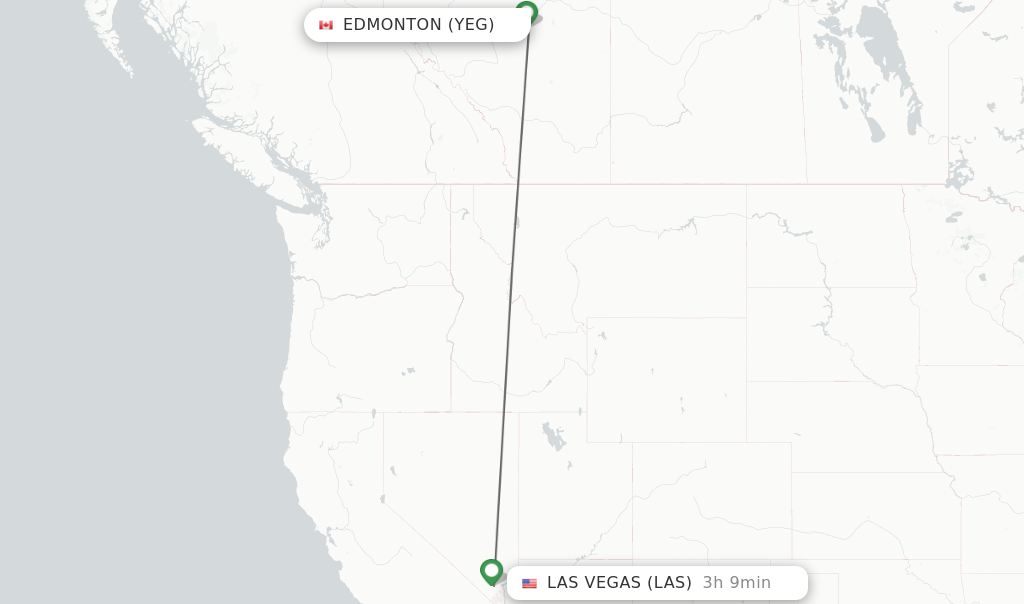 Flights from Edmonton to Las Vegas route map