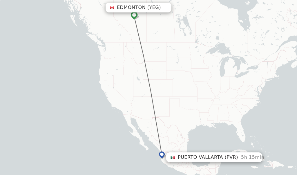 Flights from Edmonton to Puerto Vallarta route map