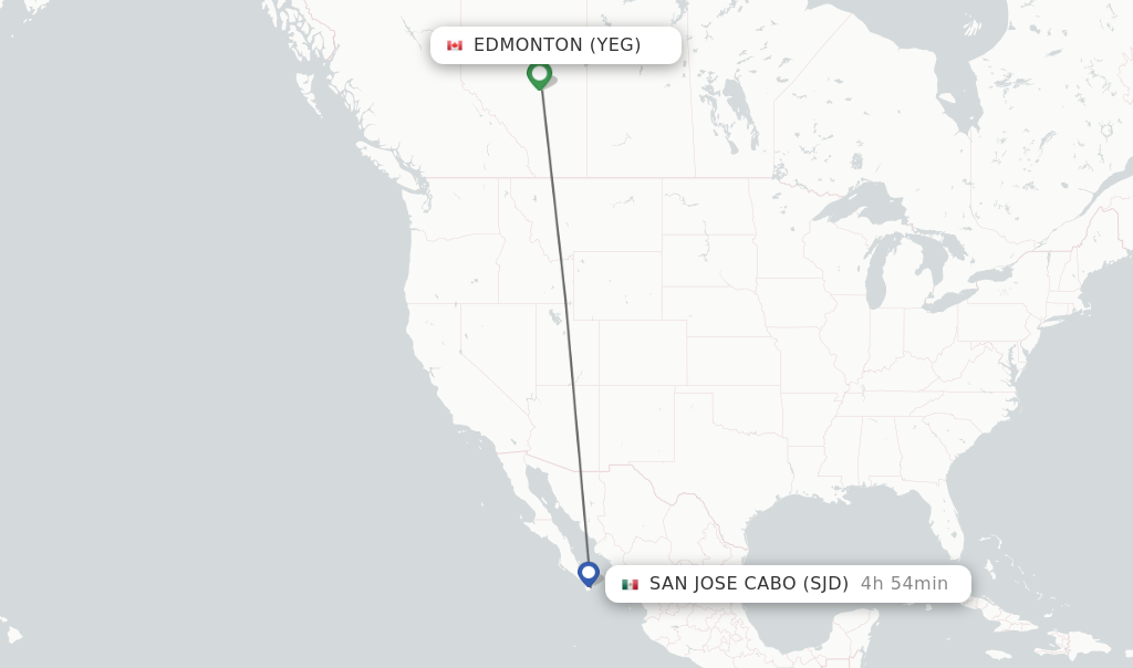 Flights from Edmonton to San Jose Cabo route map