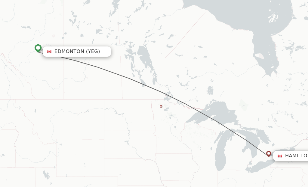 Flights from Edmonton to Hamilton route map