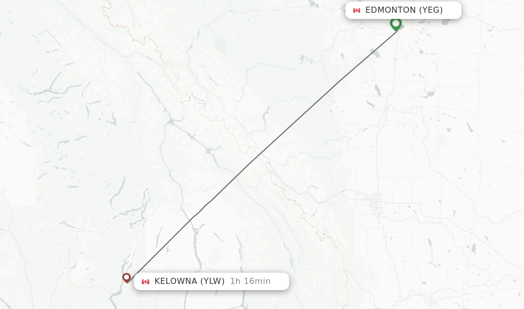 Flights from Edmonton to Kelowna route map
