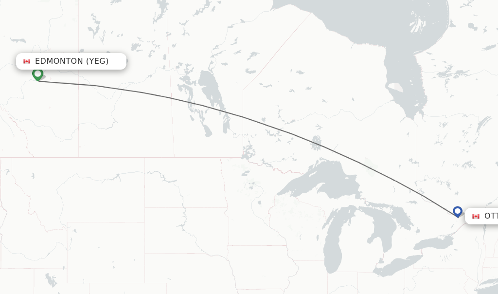 Flights from Edmonton to Ottawa route map