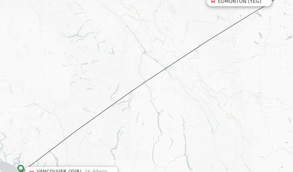 Flights from Edmonton to Vancouver route map