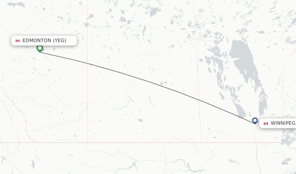 Flights from Edmonton to Winnipeg route map