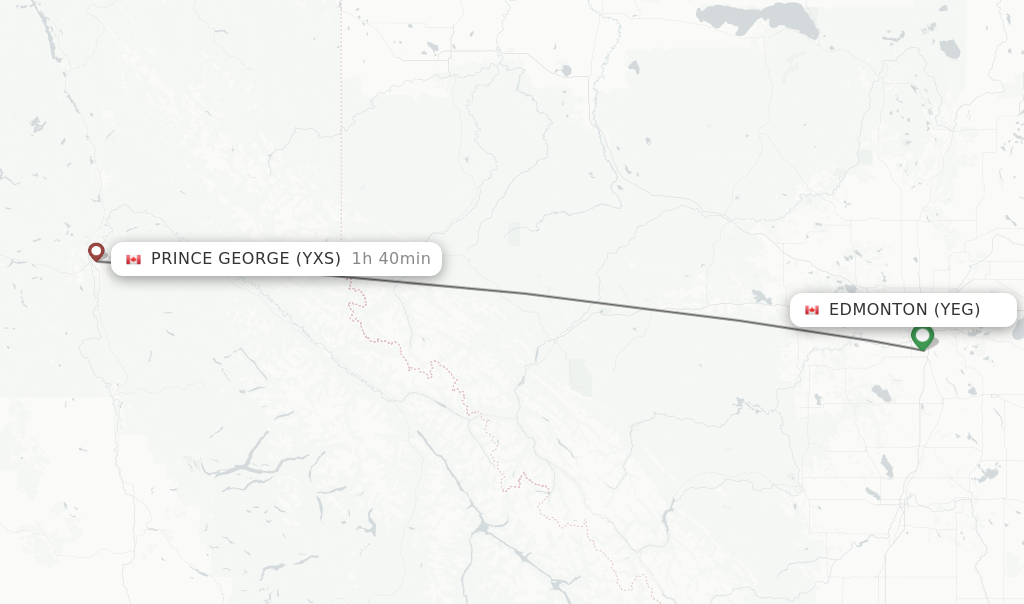 Flights from Edmonton to Prince George route map