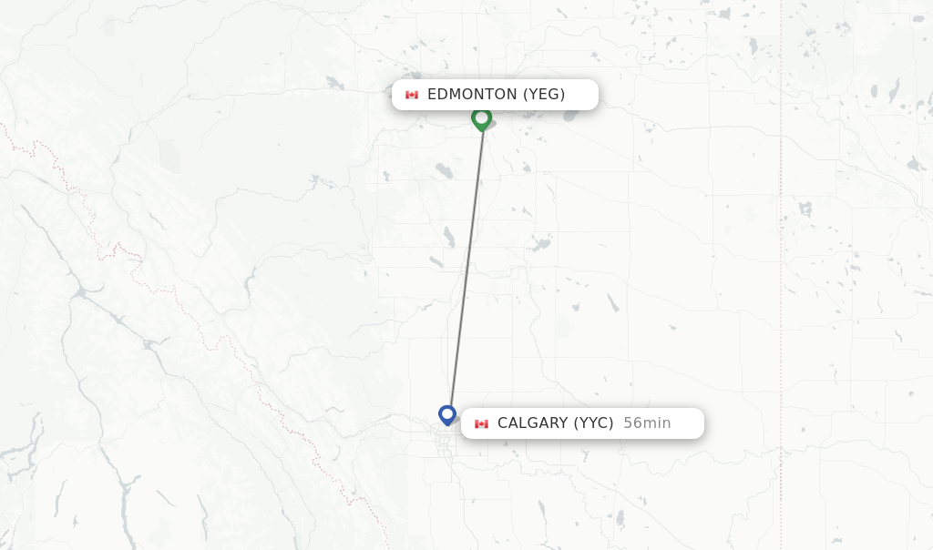 Flights from Edmonton to Calgary route map
