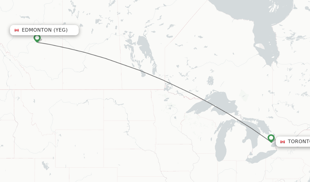 Flights from Edmonton to Toronto route map