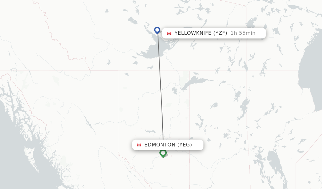 Flights from Edmonton to Yellowknife route map