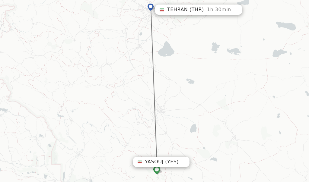 Flights from Yasouj to Tehran route map