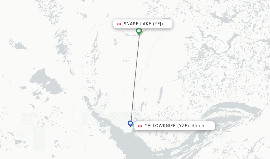 Flights from Snare Lake to Yellowknife route map