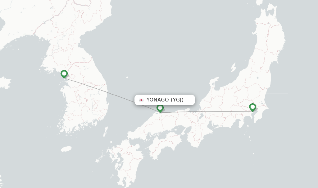Flights from Yonago to Hong Kong route map