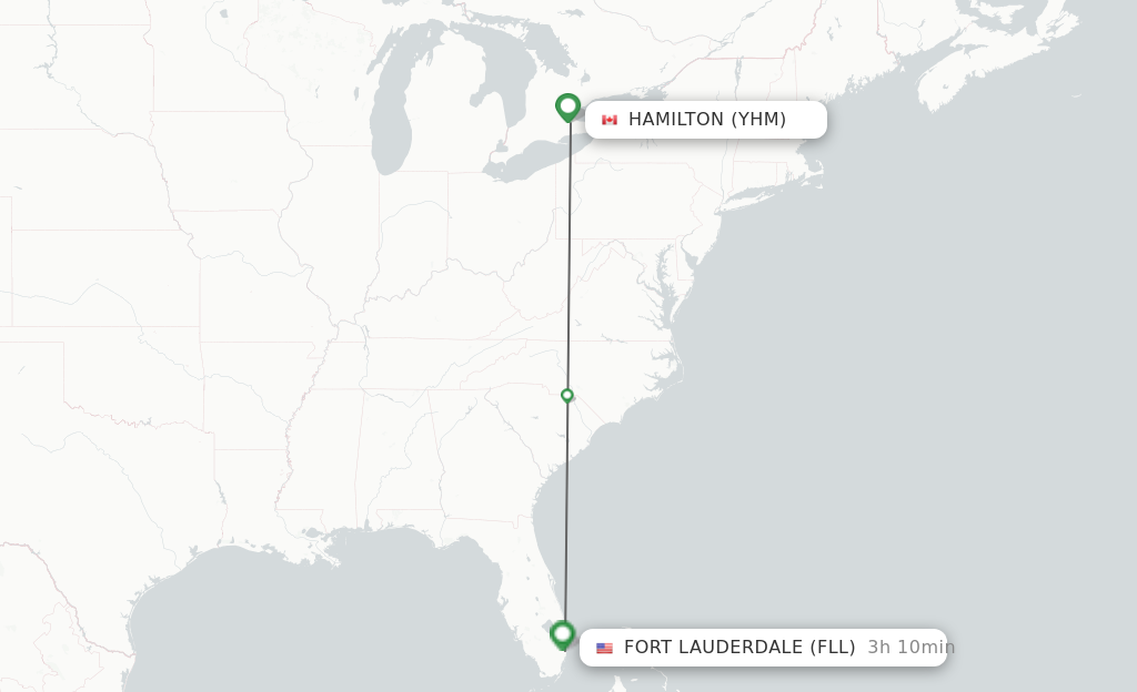 Flights from Hamilton to Fort Lauderdale route map
