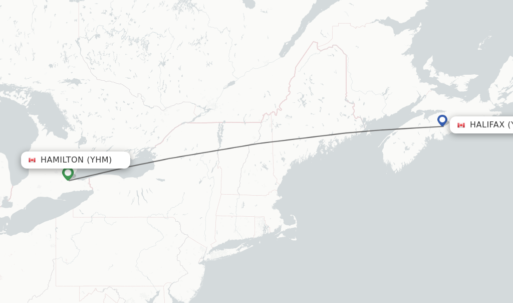 Flights from Hamilton to Halifax route map