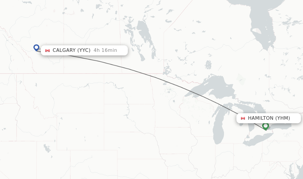 Flights from Hamilton to Calgary route map