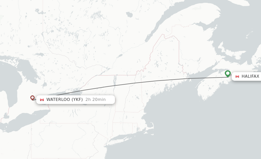 Flights from Halifax to Kitchener route map