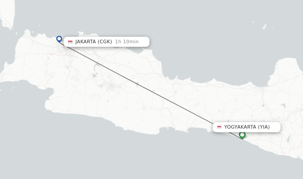 Flights from Yogyakarta to Jakarta route map