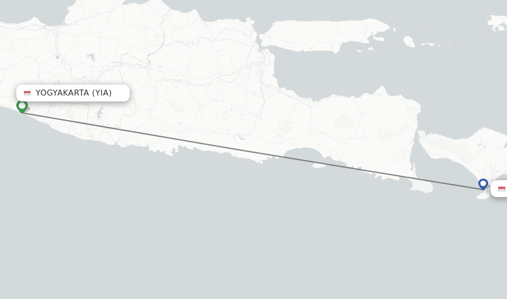 Flights from Yogyakarta to Denpasar route map