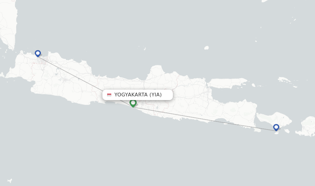 Route map with flights from Yogyakarta with Garuda Indonesia