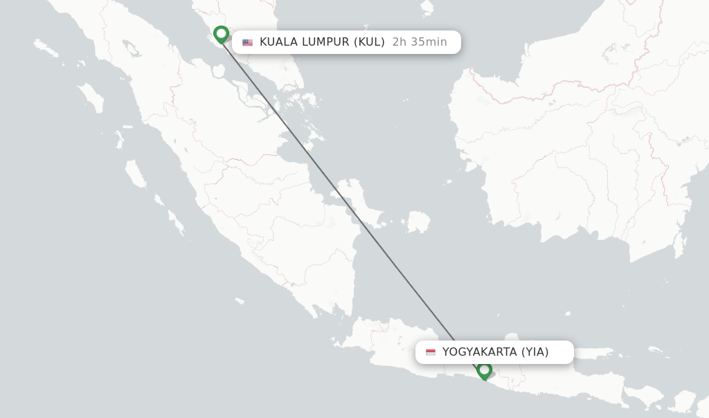 Flights from Yogyakarta to Kuala Lumpur route map