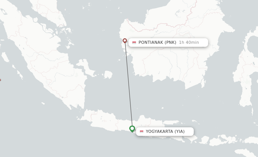 Flights from Yogyakarta to Pontianak route map