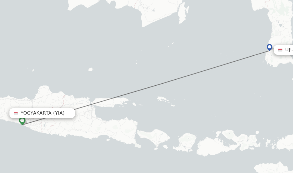 Flights from Yogyakarta to Ujung Pandang route map