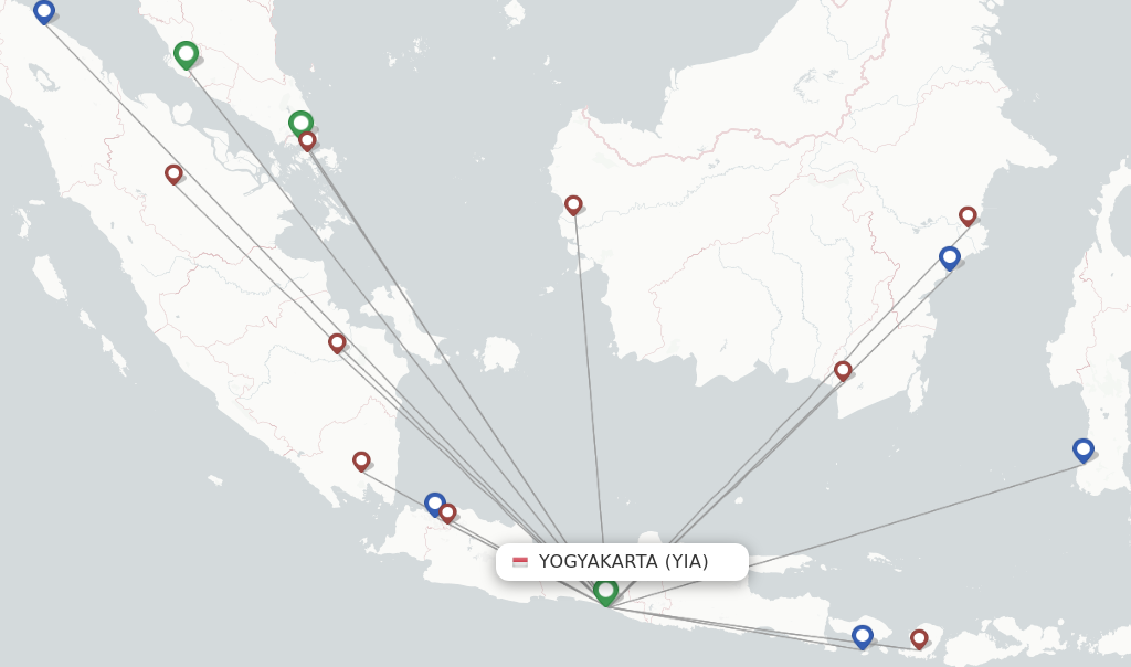 Flights from Yogyakarta to Palembang route map
