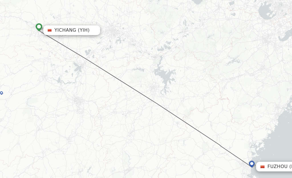 Flights from Yichang to Fuzhou route map