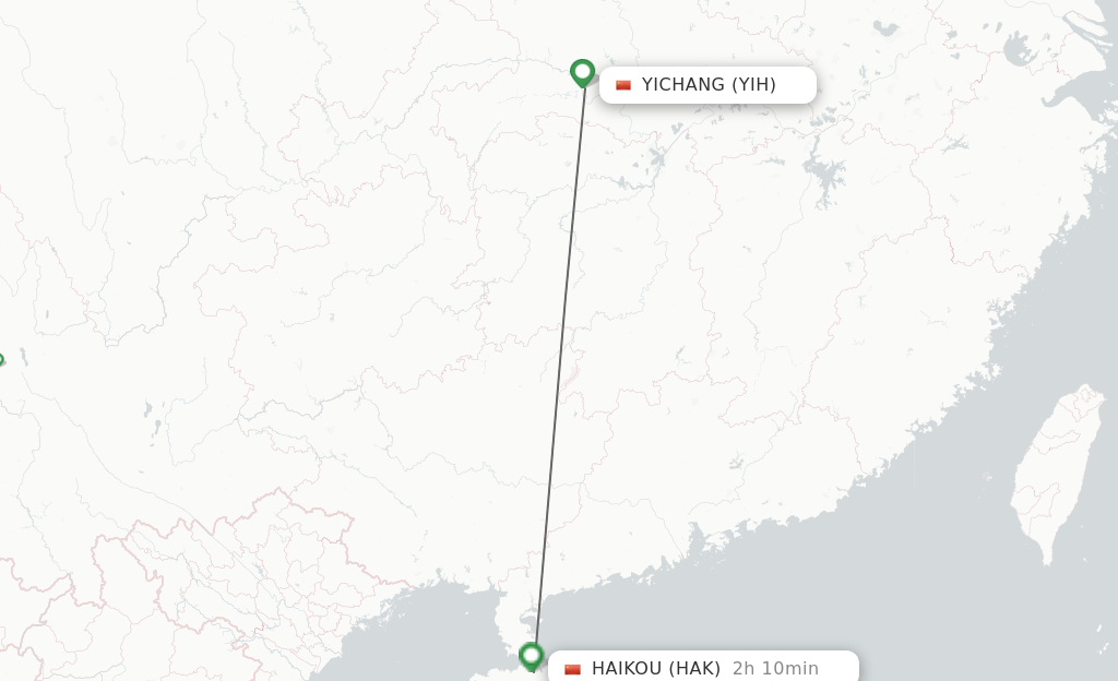 Flights from Yichang to Haikou route map