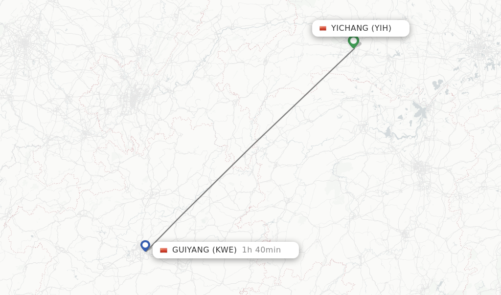 Flights from Yichang to Guiyang route map