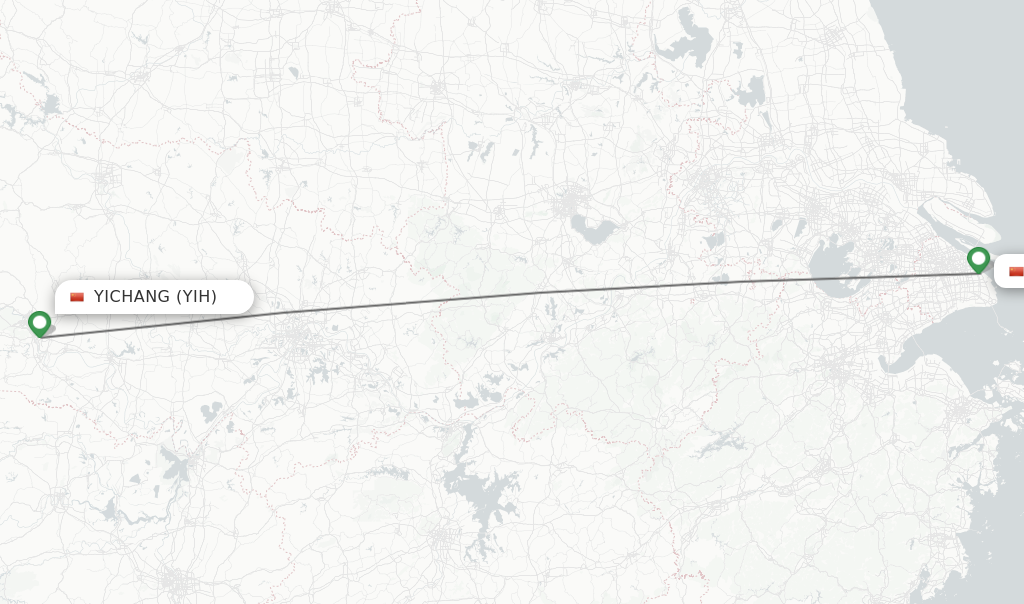 Flights from Yichang to Shanghai route map