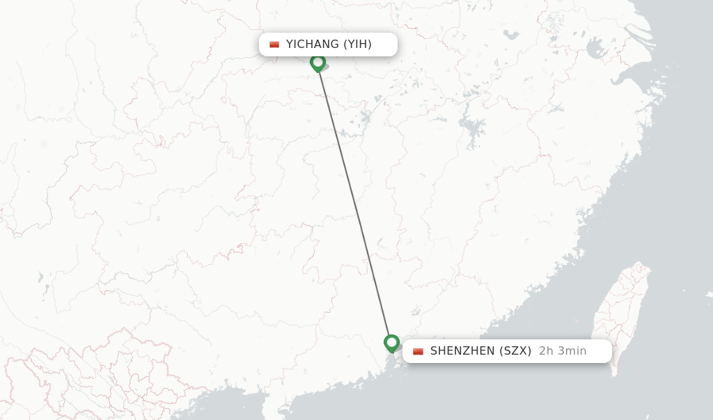 Flights from Yichang to Shenzhen route map