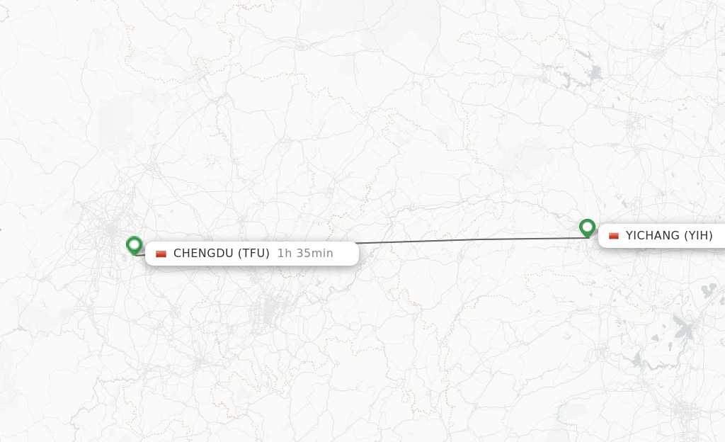 Flights from Yichang to Chengdu route map