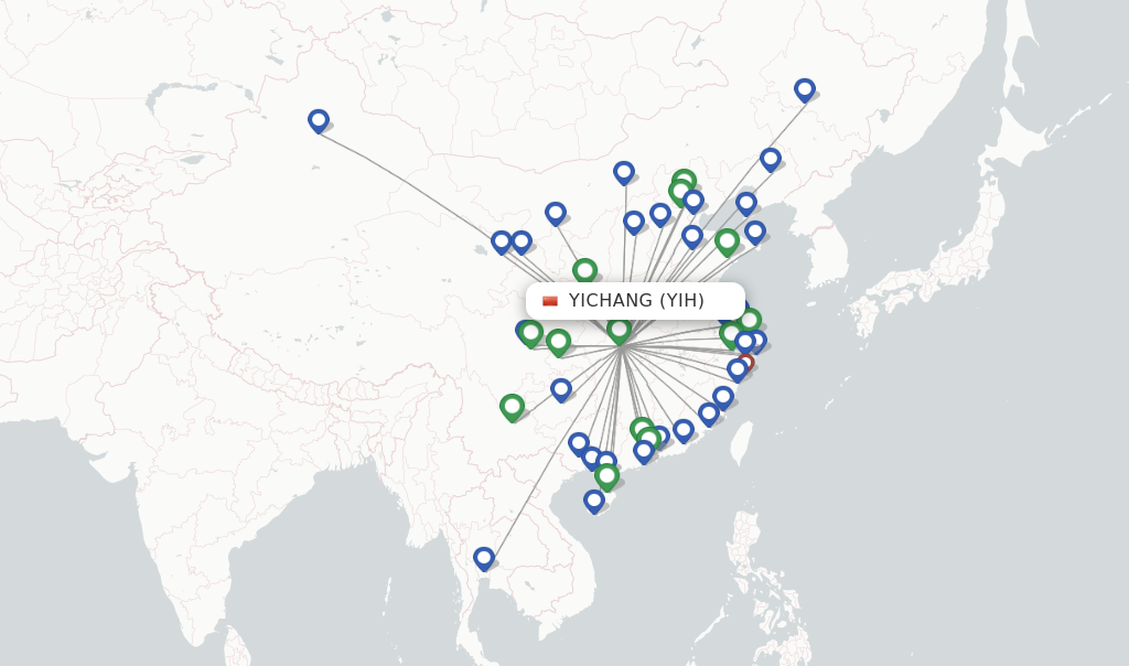 Flights from Yichang to Jinghong route map