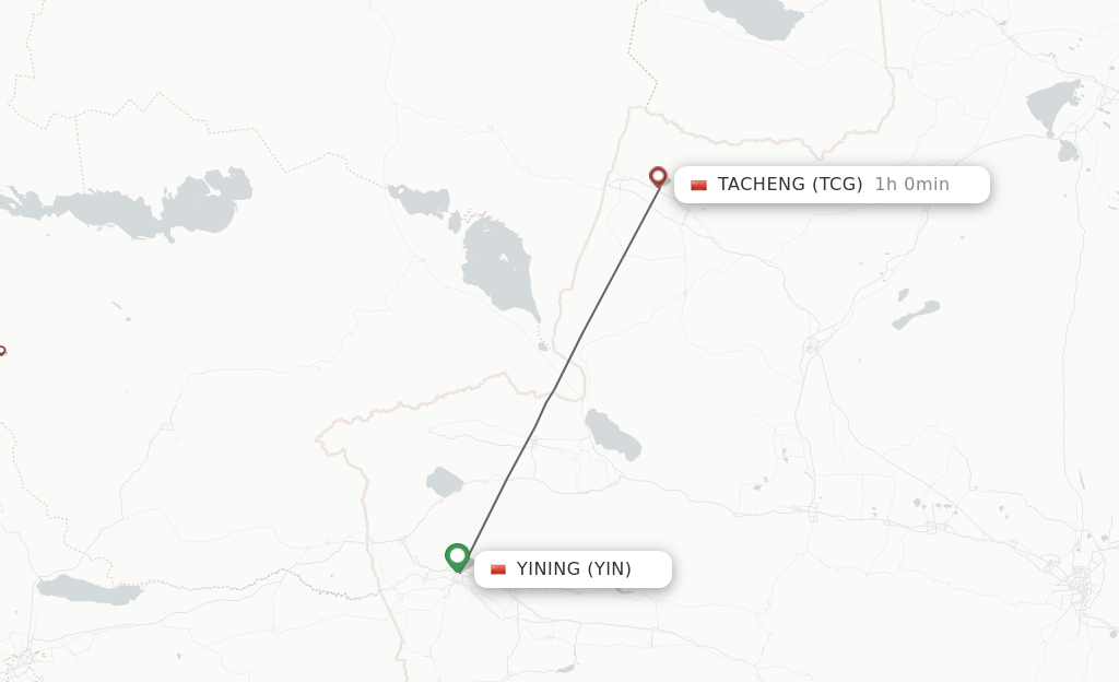 Flights from Yining to Tacheng route map