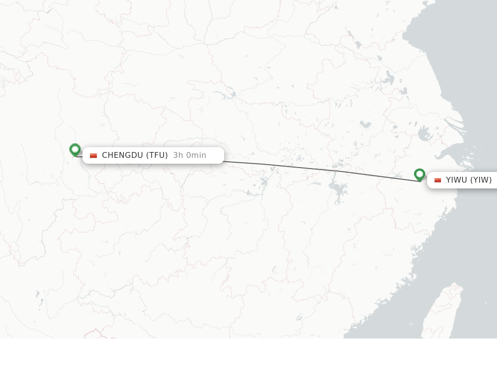 Flights from Yiwu to Chengdu route map