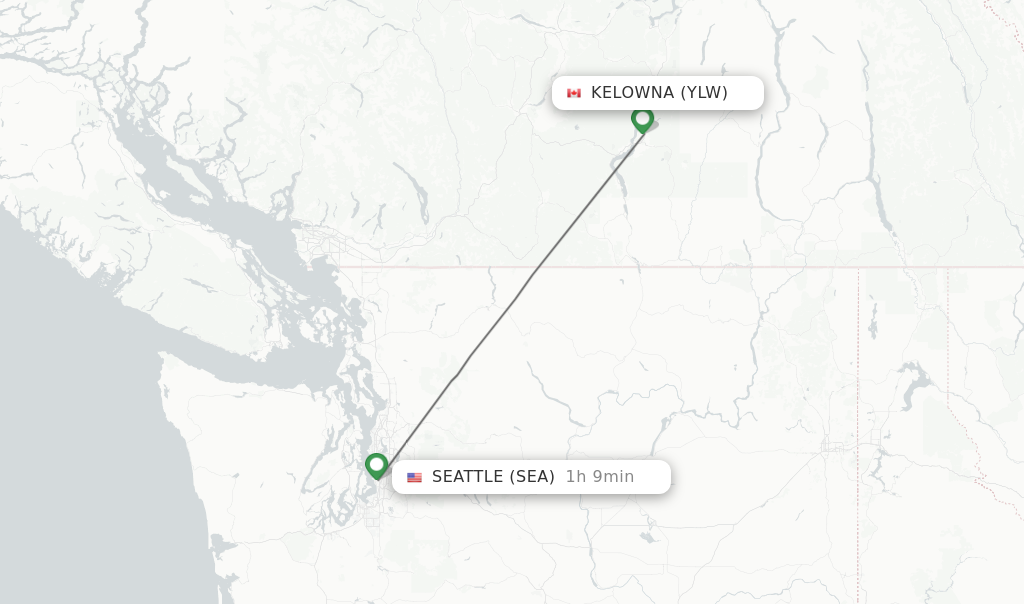 Flights from Kelowna to Seattle route map