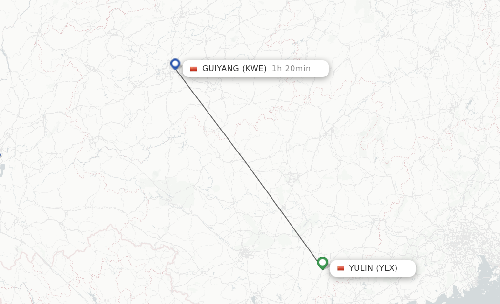 Flights from Yulin to Guiyang route map