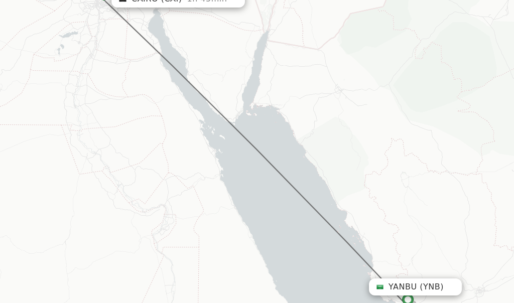 Flights from Yanbu to Cairo route map