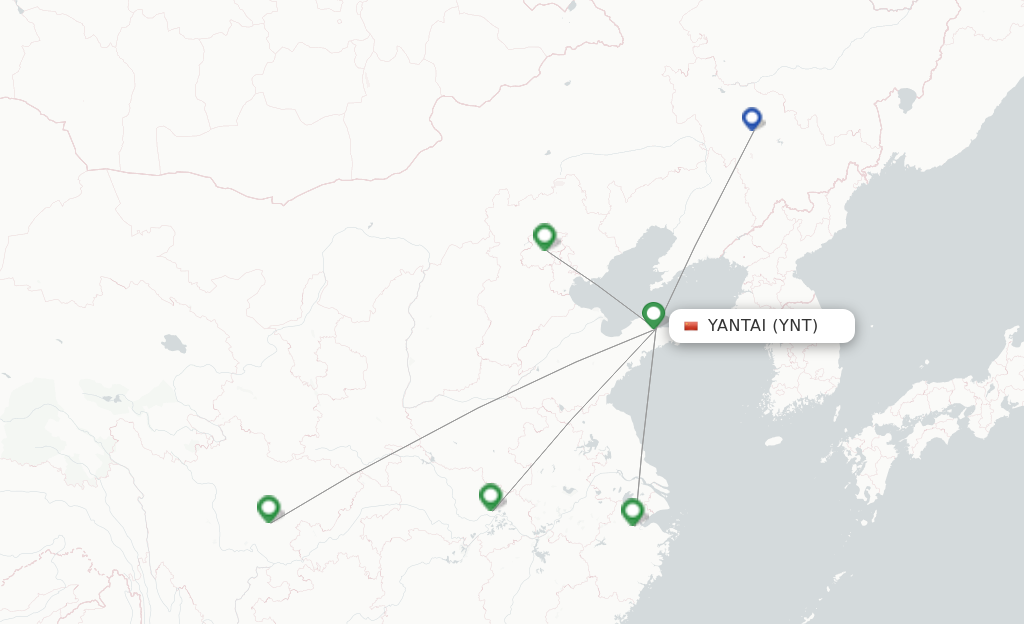 Route map with flights from Yantai with Air China