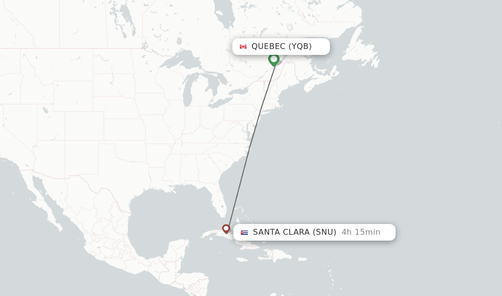 Flights from Quebec to Santa Clara route map
