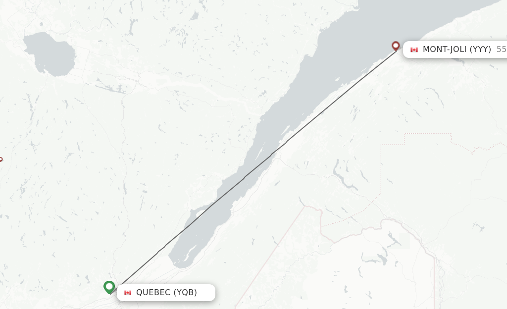 Flights from Quebec to Mont Joli route map