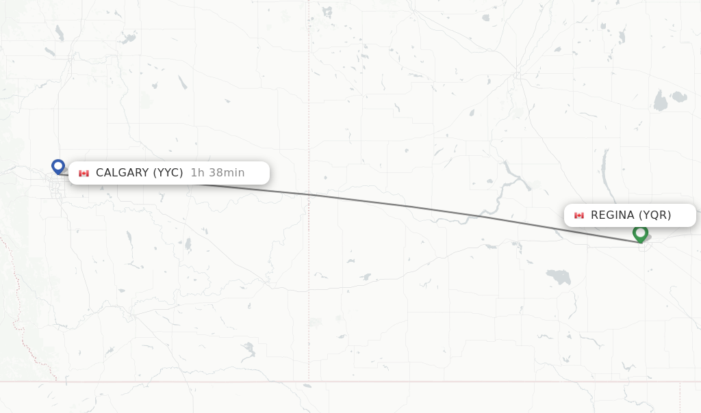 Flights from Regina to Calgary route map