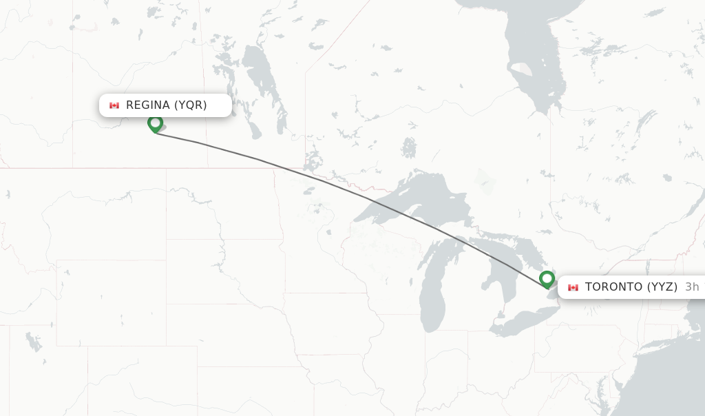 Flights from Regina to Toronto route map
