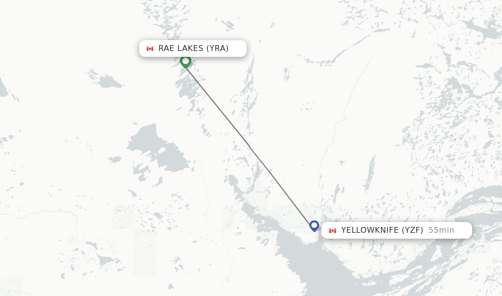 Flights from Rae Lakes to Yellowknife route map