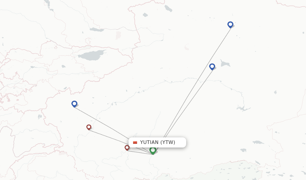Flights from Yutian to Kashi route map