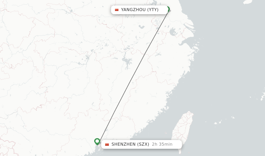 Flights from Yangzhou to Shenzhen route map