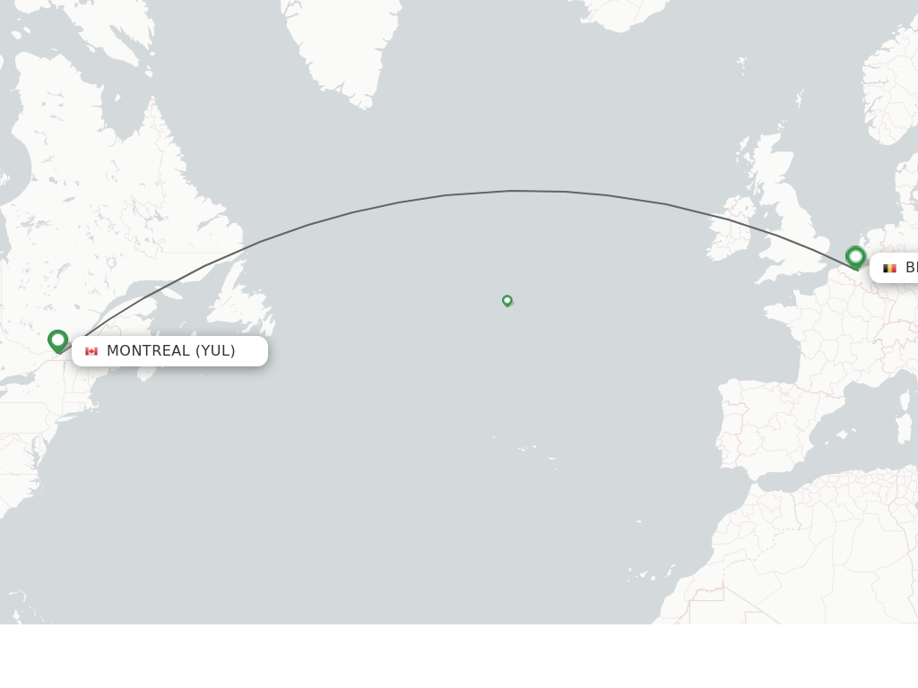 Flights from Montreal to Brussels route map